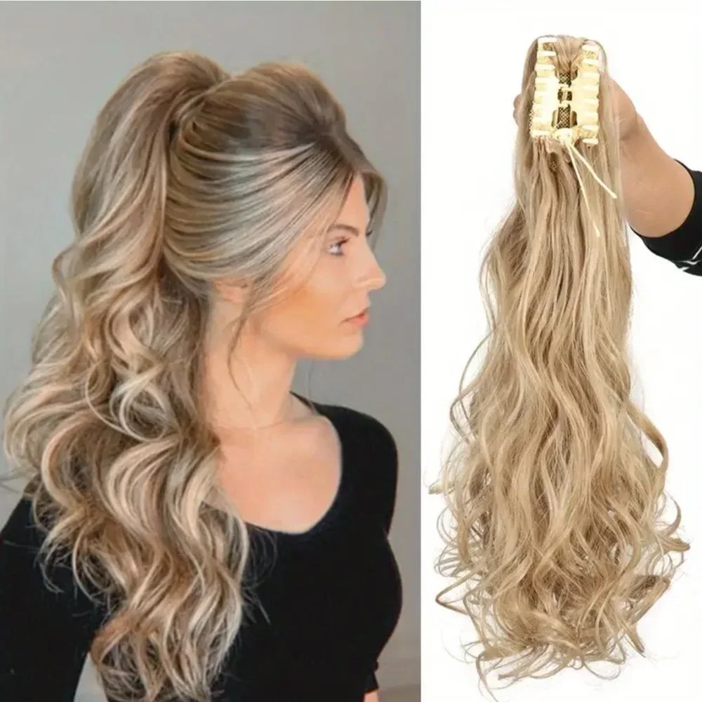 Gorgeous synthetic long fall and a bright blonde easy to attach to a ponytail